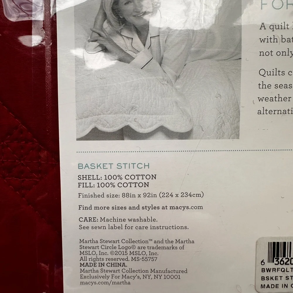 Macy’s Martha Stewart Collection Basket Stitch Quilt Reversible Red Full | Queen